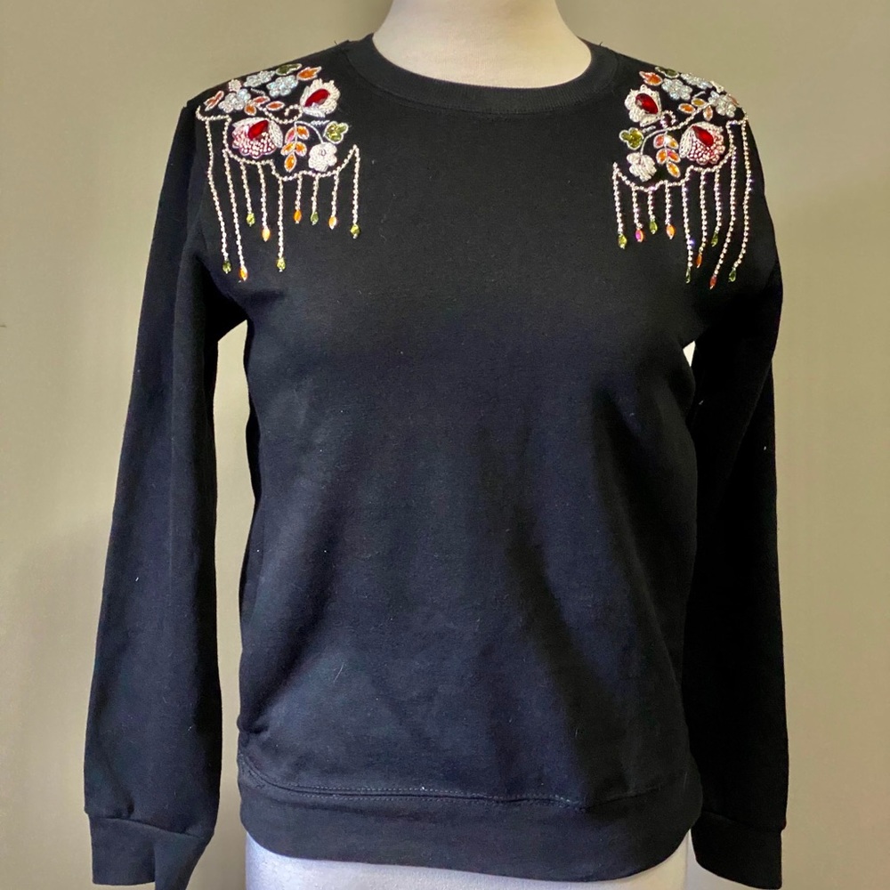 Women Embellished Black Sweatshirt